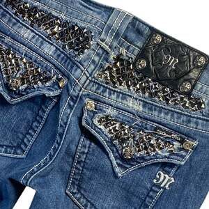 Miss Me Y2K Jeans Low Rise Studded Flap Pocket Distressed Straight McBling 28 32